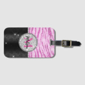 Grafische roze zwarte faux glitter monogram voor d bagagelabel (Voorkant (horizontaal))