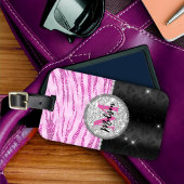 Grafische roze zwarte faux glitter monogram voor d bagagelabel
