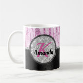 Grafische roze zwarte faux glitter monogram voor d koffiemok (Links)