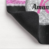 Grafische roze zwarte faux glitter monogram voor d muismat (Hoek)