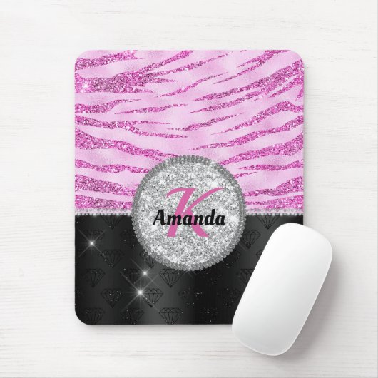 Grafische roze zwarte faux glitter monogram voor d muismat (Met muis)