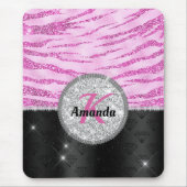 Grafische roze zwarte faux glitter monogram voor d muismat (Voorkant)