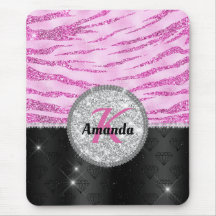 Grafische roze zwarte faux glitter monogram voor d