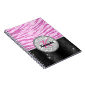 Grafische roze zwarte faux glitter monogram voor d notitieboek (Rechterzijde)
