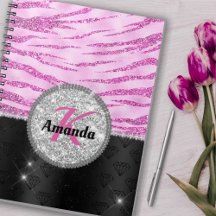 Grafische roze zwarte faux glitter monogram voor d
