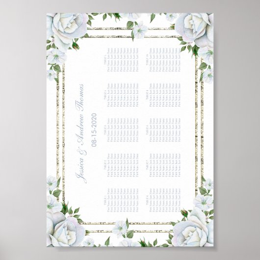 Grafische Rozen en Zilveren rand Kuifrooster Poster (Voorkant)