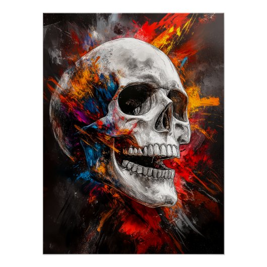 Grafische schedel met exploderende kleuren perfect poster (Voorkant)