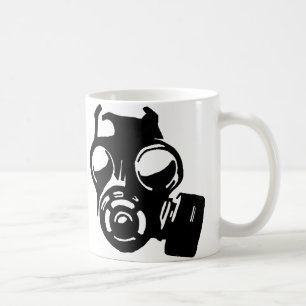 Grafische sjabloon mok met gasmasker of reismok