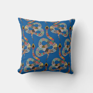 Grafische slang elektrisch blauw kussen
