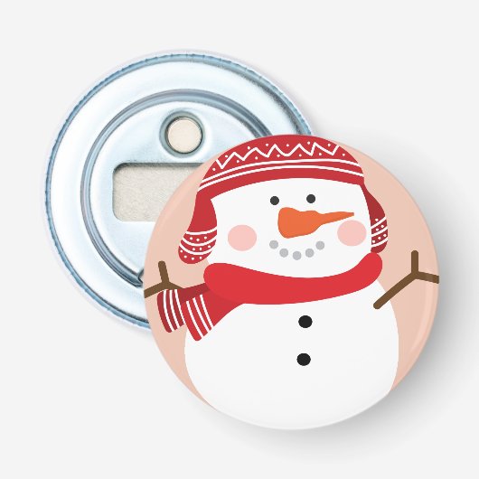 Grafische Sneeuwman Button Flesopener (Voorkant)