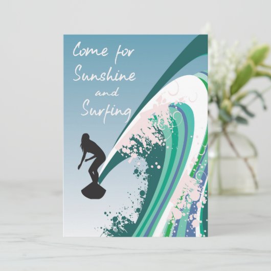 Grafische surfer op Wave Sunshine en Surfparty Kaart (Staand voorkant)