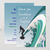 Grafische surfer op Wave Sunshine en Surfparty Kaart (Voorkant / Achterkant)