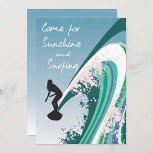 Grafische surfer op Wave Sunshine en Surfparty Kaart