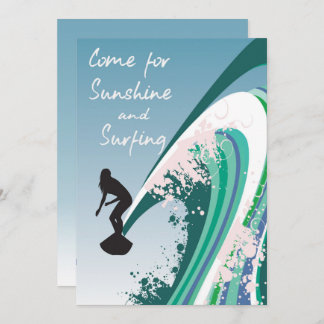 Grafische surfer op Wave Sunshine en Surfparty Kaart