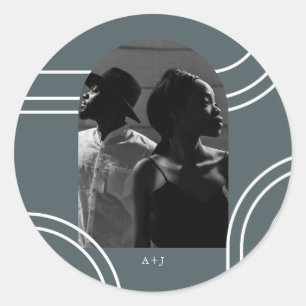 Grafische tekenaars met Monogram Blue Photo Wedden Ronde Sticker