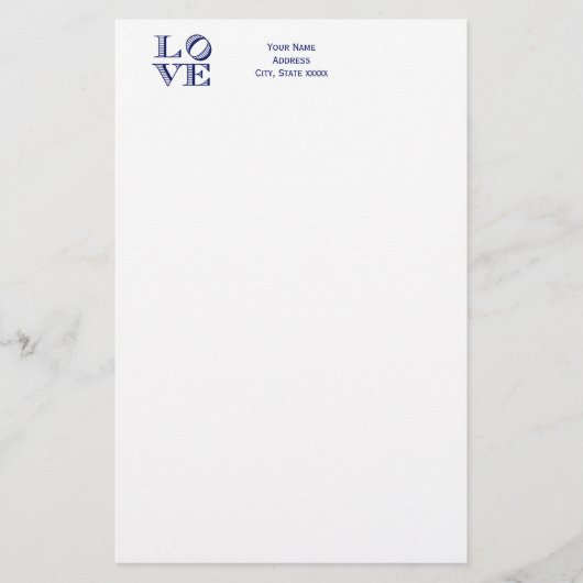 Grafische tekst LOVE - Blauw Briefpapier (Voorkant)