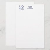 Grafische tekst LOVE - Blauw Briefpapier (Voorkant / Achterkant)