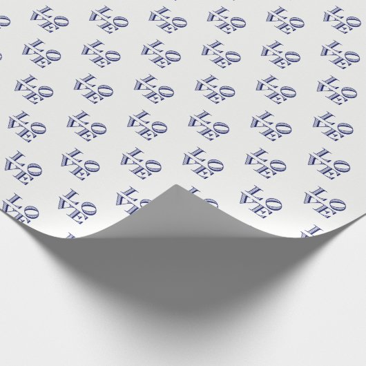 Grafische tekst LOVE - Blauw Cadeaupapier (Hoek)