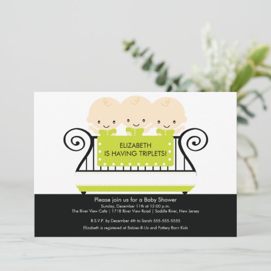 Grafische TRIPLETS in de Uitnodiging van het Baby  (Staand voorkant)