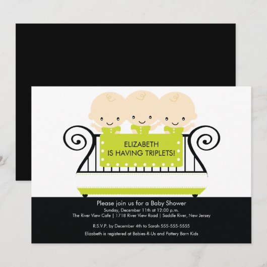 Grafische TRIPLETS in de Uitnodiging van het Baby  (Voorkant / Achterkant)