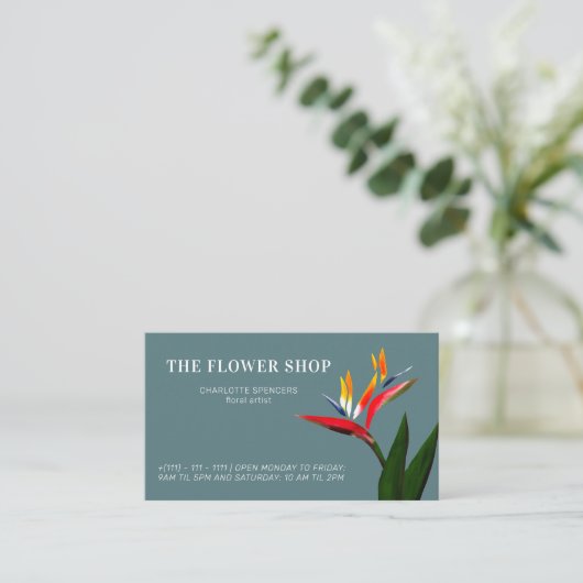 Grafische tropische vogel met paradijse florale il visitekaartje (Staand voorkant)