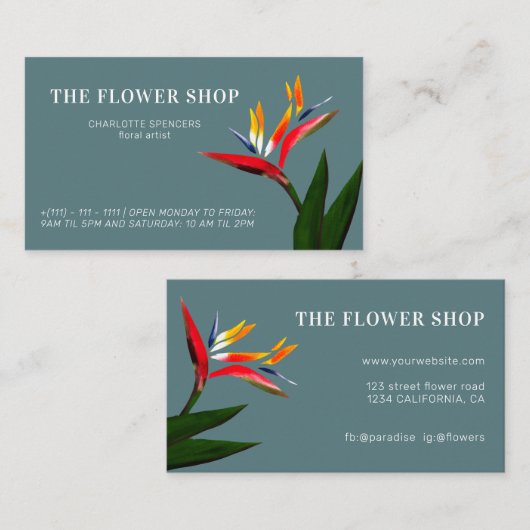 Grafische tropische vogel met paradijse florale il visitekaartje (Voorkant / Achterkant)