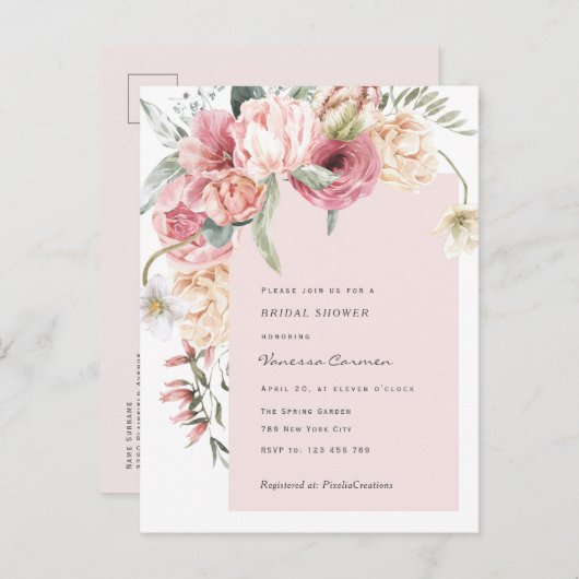 Grafische tuin met waterverf bloem vrijgezellenfee uitnodiging briefkaart (Voorkant / Achterkant)