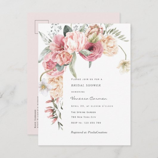 Grafische tuin met waterverf bloem vrijgezellenfee uitnodiging briefkaart (Voorkant / Achterkant)