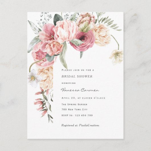 Grafische tuin met waterverf bloem vrijgezellenfee uitnodiging briefkaart (Voorkant)