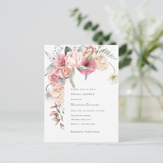 Grafische tuin met waterverf bloem vrijgezellenfee uitnodiging briefkaart (Staand voorkant)