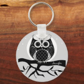 Grafische uil met elegante patronen en naam sleutelhanger (Voorkant)