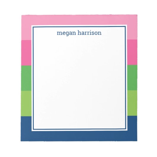 Grafische vaste streep in roze, groene en Navy not Notitieblok (Voorkant)