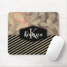Grafische veren met monogram goudstapes muismat