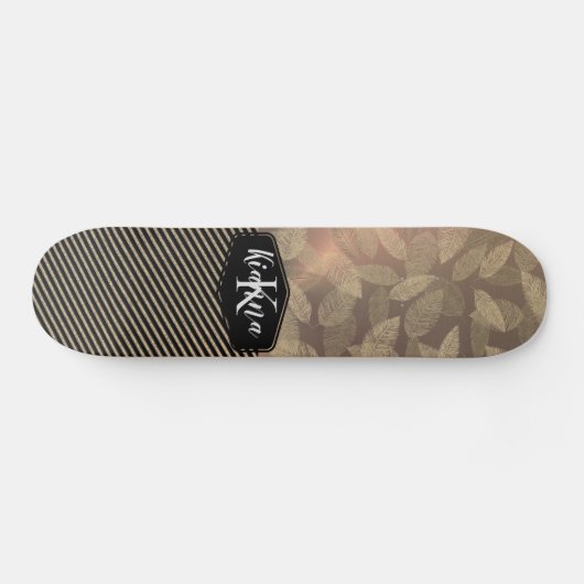 Grafische veren met monogram goudstapes persoonlijk skateboard (Horizontaal)
