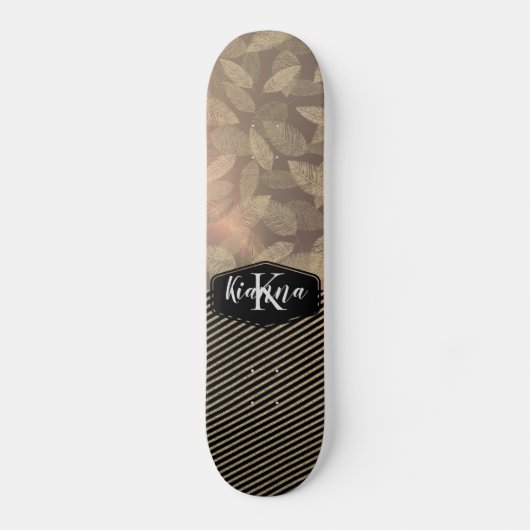 Grafische veren met monogram goudstapes persoonlijk skateboard (Voorkant)