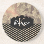 Grafische veren met monogram goudstapes zandsteen onderzetter (Voorkant)