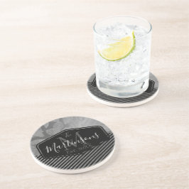 Grafische veren met Silver Stripes Monogram Famili Zandsteen Onderzetter