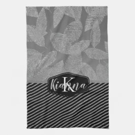 Grafische veren met Silver Stripes Monogram Theedoek