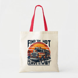Grafische Vintage Brandweerwagen Zonsondergang Tote Bag