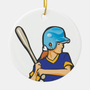 grafische voorstelling van meisje dat softbal/honk keramisch ornament