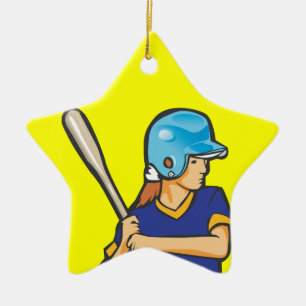 grafische voorstelling van meisje dat softbal/honk keramisch ornament