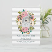 Grafische Waterverf bloemen grijze stripes opslaan Save The Date (Staand voorkant)