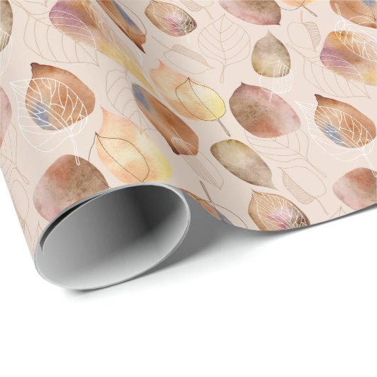 Grafische Waterverf Leaf Autumn Design Cadeaupapier (Rol Hoek)