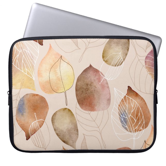 Grafische Waterverf Leaf Autumn Design Laptop Sleeve (Voorkant)
