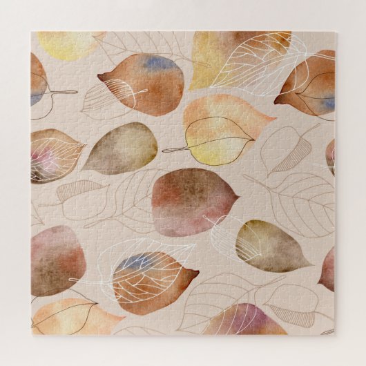 Grafische Waterverf Leaf Autumn Design Legpuzzel (Horizontaal)