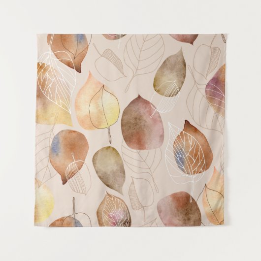Grafische Waterverf Leaf Autumn Design Wandkleed (Voorkant)