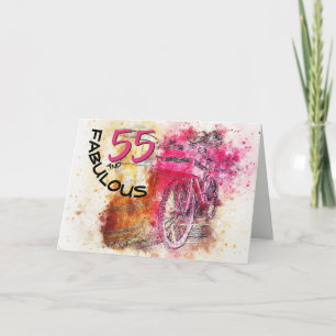 grafische Waterverf Roze fiets Birthday Kaart