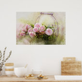 grafische Waterverf Shabby roze rozen in bas Poster (Keuken)