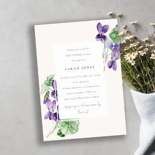 grafische Waterverf Violet Floral Baby shower Kaart