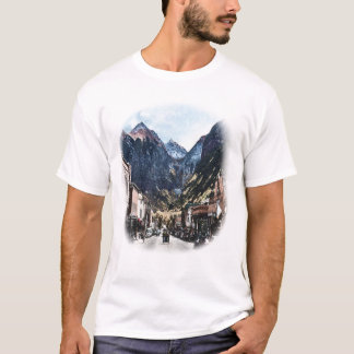 Grafische weergave van een oude bergstad t-shirt